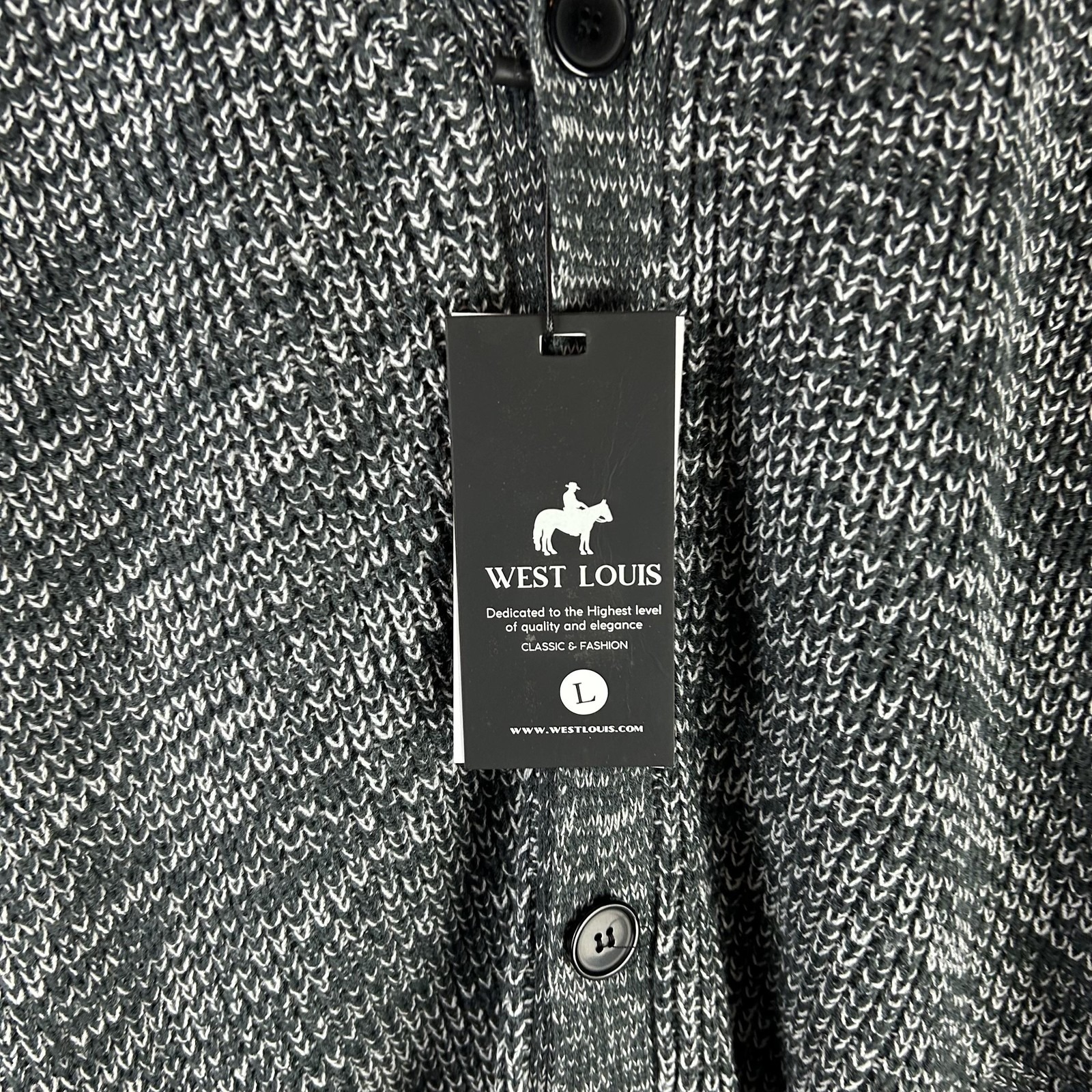 West Louis Sweater Mens L Gray Shawl Collar Button Front Knit Cardigan Oversize — image 3 of 8